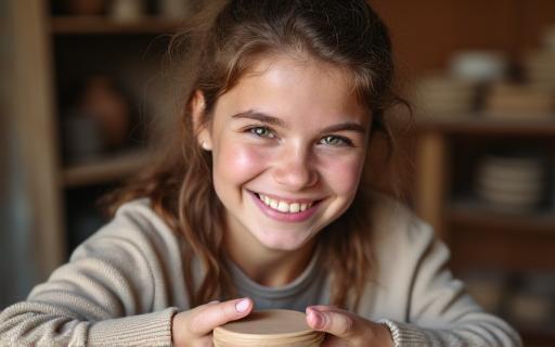Personne souriante découvrant le tour de potier.