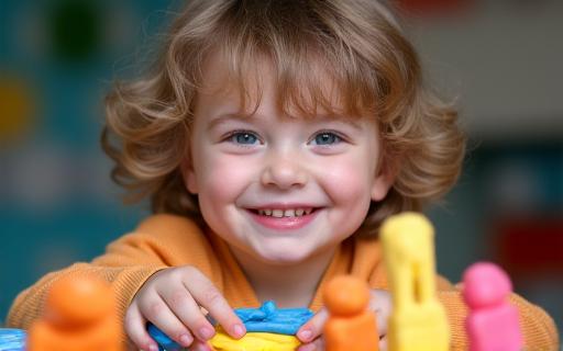Enfant modelant de l'argile avec joie.