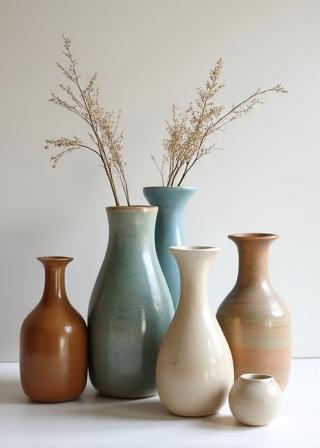 Collection de vases en céramique artisanale.