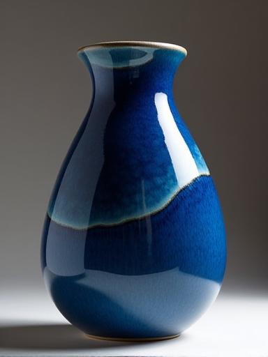 Vase sculptural avec une glaçure bleu profond.